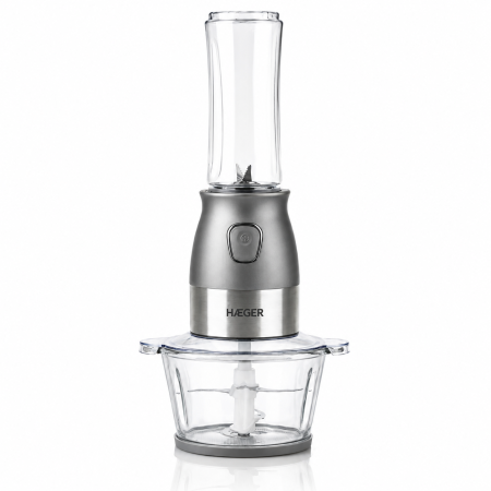 Blender si tocator HAEGER PERFECT COMBO 2 in 1, Putere 500 W, Pahar 600 ml, Bol sticla 2 L, 4 Lame din inox, Argintiu [4]