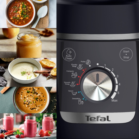 Blender Tefal Blendforce Cook BL5768F0, 1000 W, 1.75 L, 6 programe, tehnologie Powelix, functie de gatire, 6 lame inox, negru [1]