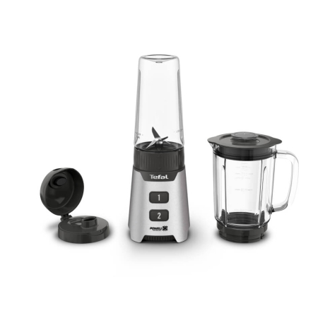 Blender Tefal Minimix BL16GE30, 400W, 2 trepte de viteza, recipient termorezistent 0.7 L, recipient portabil 0.6 L, lame detasabile Powelix, arginti [1]