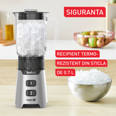 Blender Tefal Minimix BL16GE30, 400W, 2 trepte de viteza, recipient termorezistent 0.7 L, recipient portabil 0.6 L, lame detasabile Powelix, arginti [5]