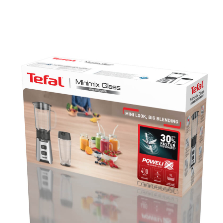 Blender Tefal Minimix BL16GE30, 400W, 2 trepte de viteza, recipient termorezistent 0.7 L, recipient portabil 0.6 L, lame detasabile Powelix, arginti [13]