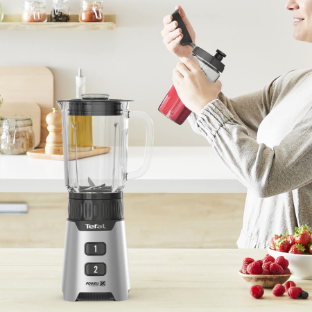 Blender Tefal Minimix BL16GE30, 400W, 2 trepte de viteza, recipient termorezistent 0.7 L, recipient portabil 0.6 L, lame detasabile Powelix, arginti [12]