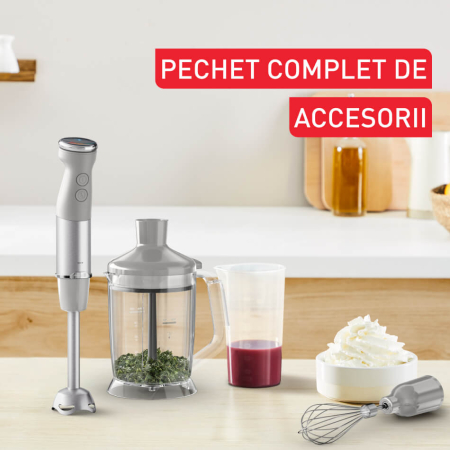 Blender vertical Tefal Quickchef+ HB67MB30, 1000W, 20 trepte de viteza si functie Turbo, inox, 4 lame, gri & argintiu [9]