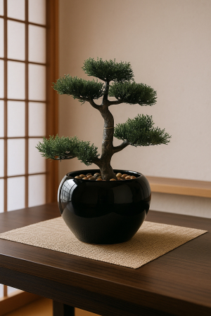Bonsai artificial Atmosphera in ghiveci ceramic cu pietricele decorative, 36 cm, verde [3]