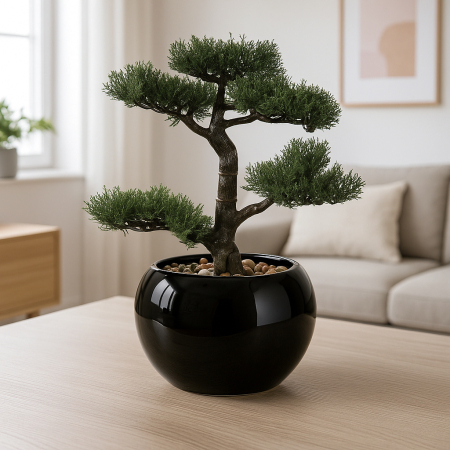 Bonsai artificial Atmosphera in ghiveci ceramic cu pietricele decorative, 36 cm, verde [2]