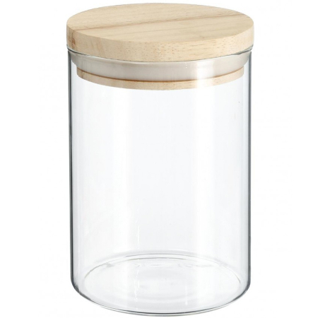 Borcan etans 5Five din sticla borosilicata cu capac lemn natural, 0.6 l, transparent [0]
