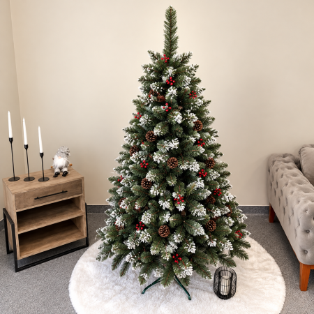 Brazi artificiali - Brad artificial Christmas Deluxe, Crystal nins cu merisoare, 2D, 180cm