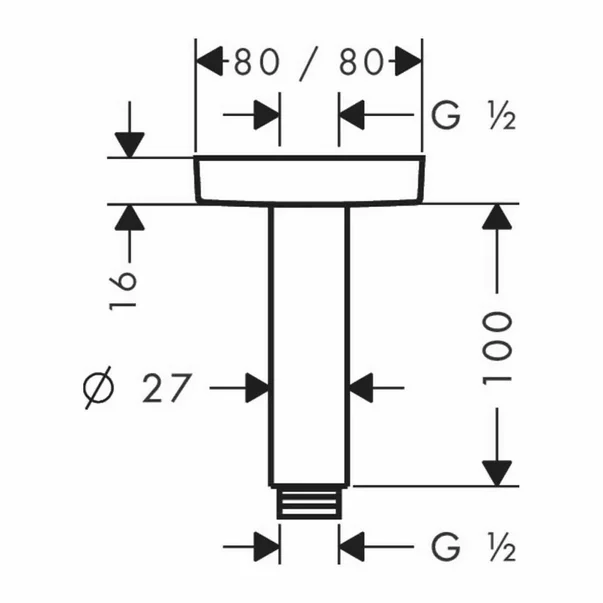 Brat de dus crom Hansgrohe E 100 mm cu montare pe tavan [1]