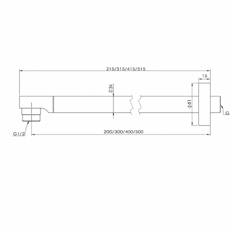 Brat de dus Remer Rubinetterie Minimal 348N40, 40 cm, G1/2”, cromat, alama [1]