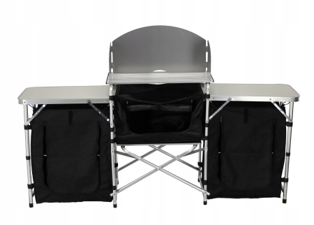 Bucatarie de camping pliabila cu 3 blaturi, cadru aluminiu, portabila pentru exterior, 175x40x111 cm [5]