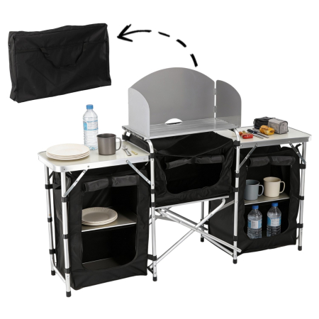 Bucatarie de camping pliabila cu 3 blaturi, cadru aluminiu, portabila pentru exterior, 175x40x111 cm [7]