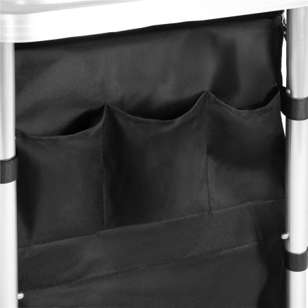 Bucatarie de camping pliabila cu 3 blaturi MDF, cadru aluminiu, portabila pentru exterior, 175x45x110 cm, gri [20]