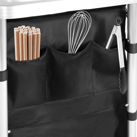 Bucatarie de camping pliabila cu 3 blaturi MDF, cadru aluminiu, portabila pentru exterior, 175x45x110 cm, gri [11]