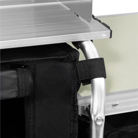 Bucatarie de camping pliabila cu 3 blaturi MDF, cadru aluminiu, portabila pentru exterior, 175x45x110 cm, gri [27]
