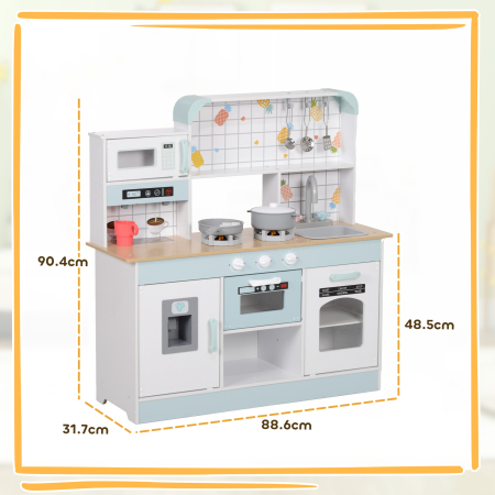  Bucatarie de Jucarie pentru Copii 3+ Ani din Lemn, Aragaz Interactiv, Cuptor si Masina de Cafea, Alb [2]