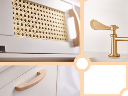 Bucatarie din lemn pentru copii 100x68x29 cm, cu accesorii si efecte luminoase, stil retro, MDF si plastic, boho, crem [3]