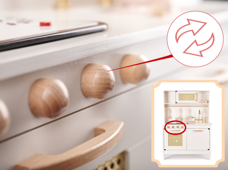 Bucatarie din lemn pentru copii 100x68x29 cm, cu accesorii si efecte luminoase, stil retro, MDF si plastic, boho, crem [8]