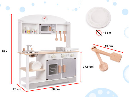 Bucatarie din lemn pentru copii cu accesorii, MDF si lemn, 68x25x82 cm, gri si alb [3]