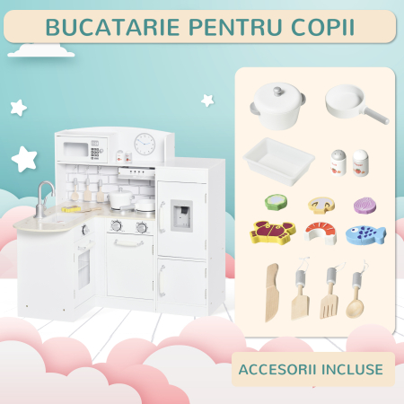  Bucatarie Jucarie Lemn - Accesorii Incluse, Chiuveta & Frigider [4]
