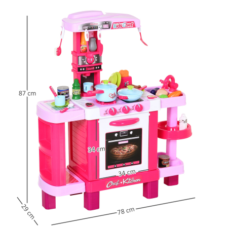  Bucatarie Jucarie pentru Copii cu 38 Accesorii Incluse , Jucarie cu Lumini si Sunete Realistice, 78x29x87cm,Roz [2]