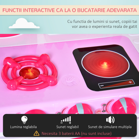  Bucatarie Jucarie pentru Copii cu 38 Accesorii Incluse , Jucarie cu Lumini si Sunete Realistice, 78x29x87cm,Roz [3]
