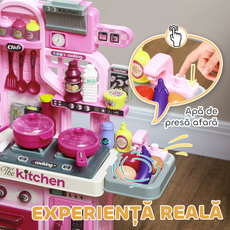  Bucatarii pentru Copii cu Lumini, Sunete si Robinet, Set bucatarie pentru Copii , 53x22x69 cm, Roz [4]