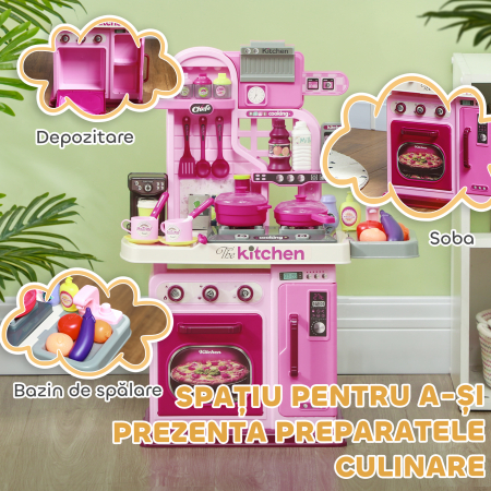  Bucatarii pentru Copii cu Lumini, Sunete si Robinet, Set bucatarie pentru Copii , 53x22x69 cm, Roz [5]