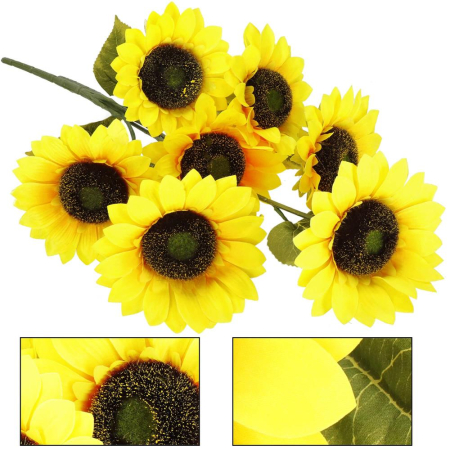 Buchet de flori artificiale din poliester, 2 fire de floarea soarelui, 57cm [11]