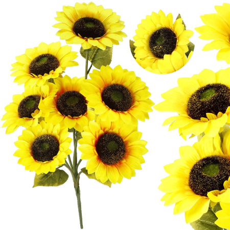 Buchet de flori artificiale din poliester, 2 fire de floarea soarelui, 57cm [6]