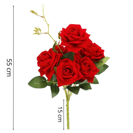 Buchet de flori artificiale din poliester, 6 fire trandafiri, 55cm, rosu [13]