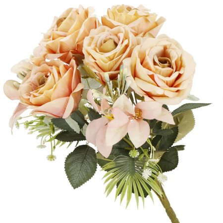 Buchet de flori artificiale din poliester, 9 fire trandafiri, 40cm, roz [14]