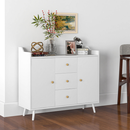  Bufet 90×80 cm - Alb, PAL & Lemn de Pin, Design Elegant [1]