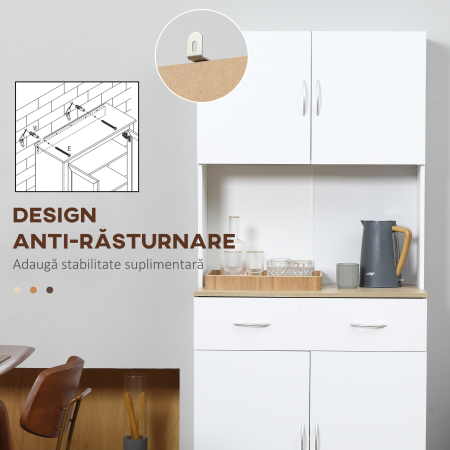  Bufet Bucatarie Alb 80×40×180 cm - Cu Dulap si Sertar [6]