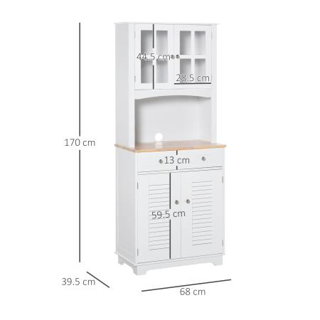  Bufet Bucatarie din Lemn Alb 68×39,5×170 cm, Dulap Spatios cu Rafturi Reglabile, 2 Sertare si Compartimente cu Usi [2]