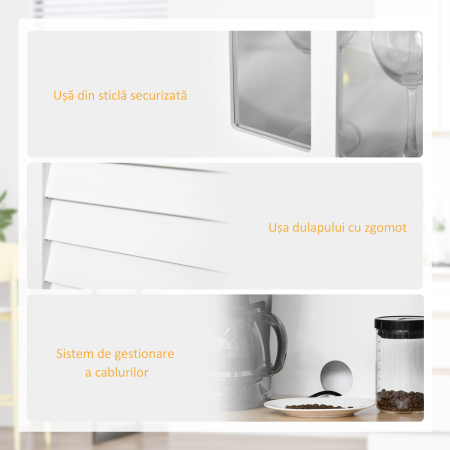  Bufet Bucatarie din Lemn Alb 68×39,5×170 cm, Dulap Spatios cu Rafturi Reglabile, 2 Sertare si Compartimente cu Usi [5]