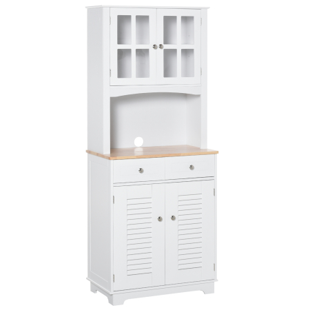 Bucatarie -  Bufet Bucatarie din Lemn Alb 68×39,5×170 cm, Dulap Spatios cu Rafturi Reglabile, 2 Sertare si Compartimente cu Usi