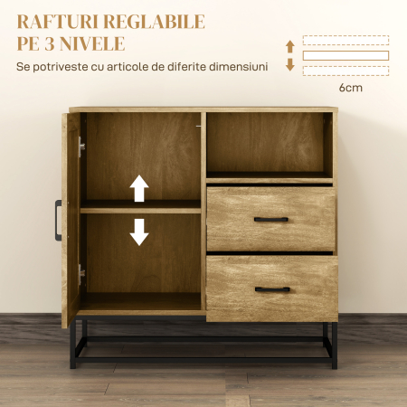  Bufet cu 2 Sertare si Raft Metalic 80×40×78 cm [4]