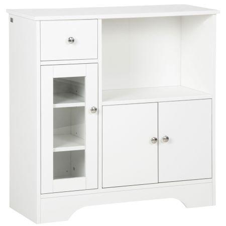 Dulapuri si rafturi depozitare -  Bufet cu Compartiment Deschis, Sertar, 3 Rafturi si Dulap cu 2 Usi, din Lemn, 80x30x82 cm, Alb