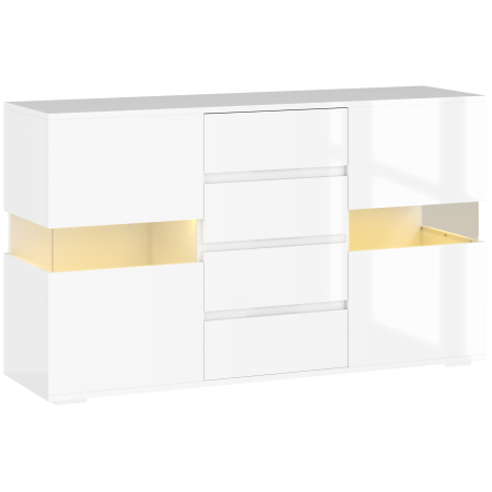 Bucatarie -  Bufet cu Lumini LED Reglabile prin Telecomanda, Mobilier de Sufragerie cu 4 Sertare si 2 Dulapuri, 120x34x70 cm, Alb
