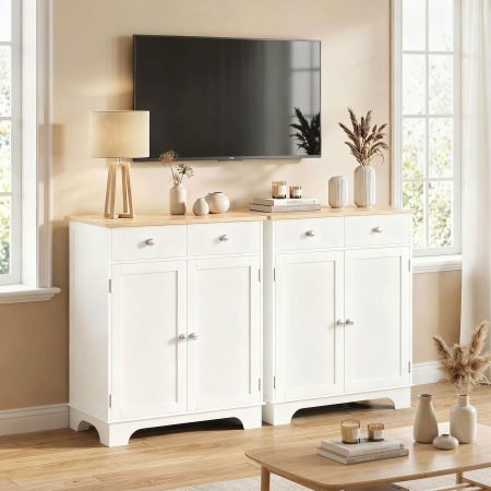  Bufet de Bucatarie cu Dulap 2 Usi si 2 Sertare, Alb si Lemn [7]