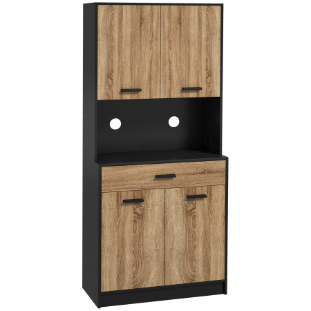 Bucatarie -  Bufet de Bucatarie din Lemn cu 2 Dulapuri cu Usi Duble si Sertar, 80x40x180 cm, Negru si culoare Lemn
