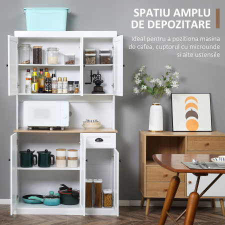  Bufet de Bucatarie, spatii de depozitare multiple, blat pentru cuptor si design modern, Alb [3]