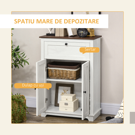  Bufet de depozitare cu multiple spatii de depozitare, 2 usi cu raft reglabil, 1 sertar, 60L x 30Ad x 87,5i cm [3]
