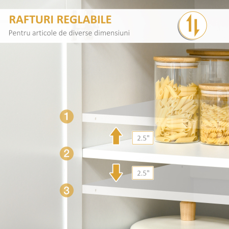  Bufet inalt de Bucatarie cu Raft pentru Cuptor, Sertar, Usi de Sticla si Rafturi Reglabile, 80x48x170 cm, Alb [6]