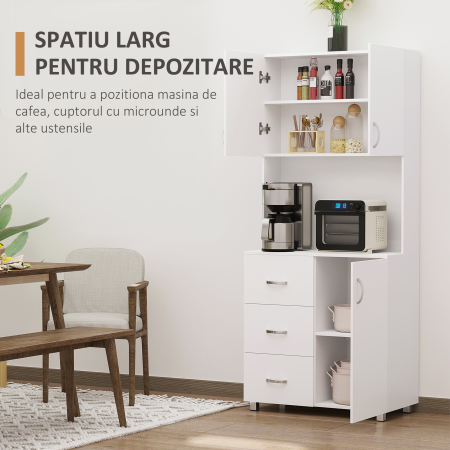  Bufet Lemn Alb - 2 Dulapuri, 3 Sertare & Raft Deschis [3]