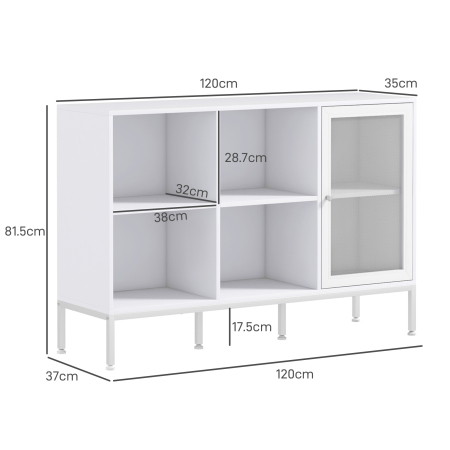  Bufet Mobil cu 4 Rafturi Deschise si Dulap, din PAL si Otel, 120x37x81.5 cm, Alb [2]
