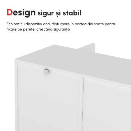  Bufet Modern cu 12 Rafturi Interioare  din PAL pentru Bucatarie, Sufragerie si Hol, 120x35x85 cm, Alb [5]