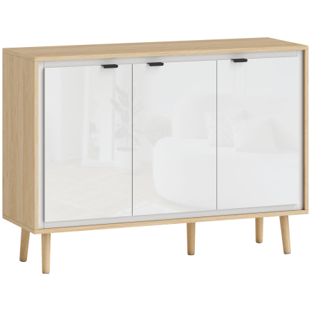 Bucatarie -  Bufet Modern cu 3 Usi si Raft Reglabil 107x35x77cm Alb si Stejar
