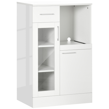 Bucatarie -  Bufet modern cu dulapuri si sertar, dulap de bucatarie cu economie de spatiu din lemn si sticla 60x40x95cm, alb