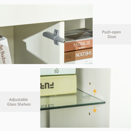  Bufet Modern cu Usa si lumini LED cu Finisaj Lucios si Rafturi din Sticla [7]